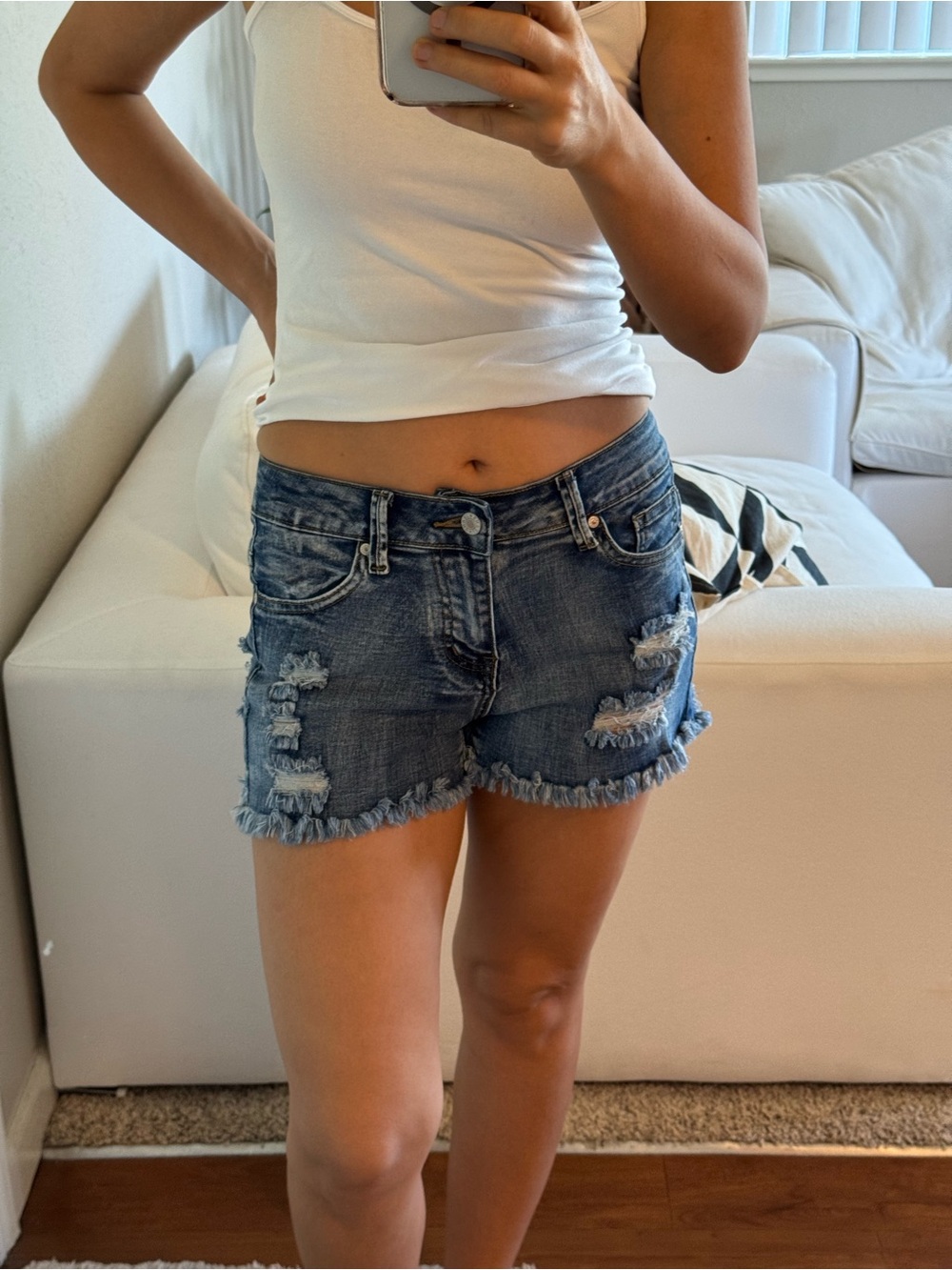 NWOT Denim Ripped Frayed Hem Women’s Shorts - Blue